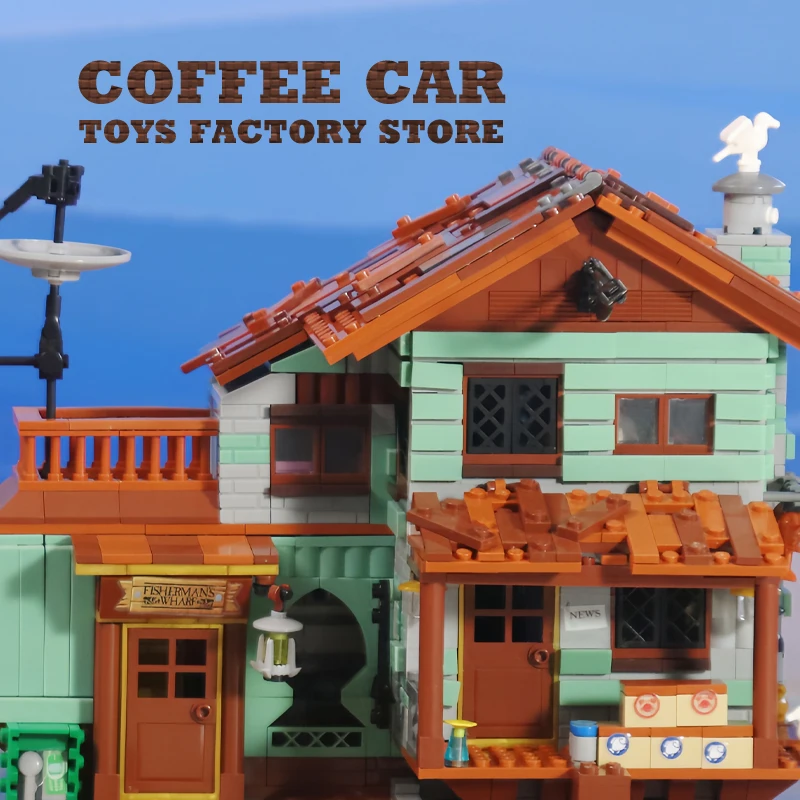 Villaggio di pesca cabina casa Micro mattoni modello negozio di