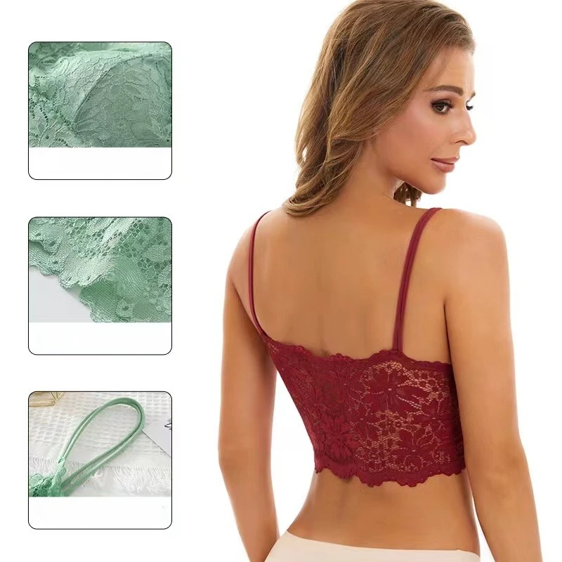 Sexy Lace Bralette Tube Tops Bandeau Womens Lace Bra Tanks Crop Top Female Seamless Underwear Wireless Bra Plus Size Camisole