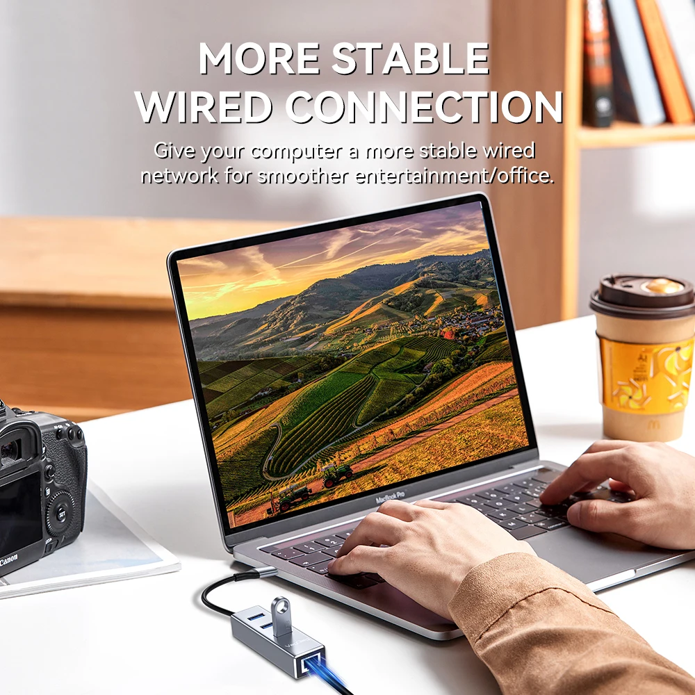 VegGieg USB C/USB 3.0-기가비트 이더넷 어댑터 1000Mbps RJ45 LAN(노트북 PC용 3포트 USB 허브 포함)