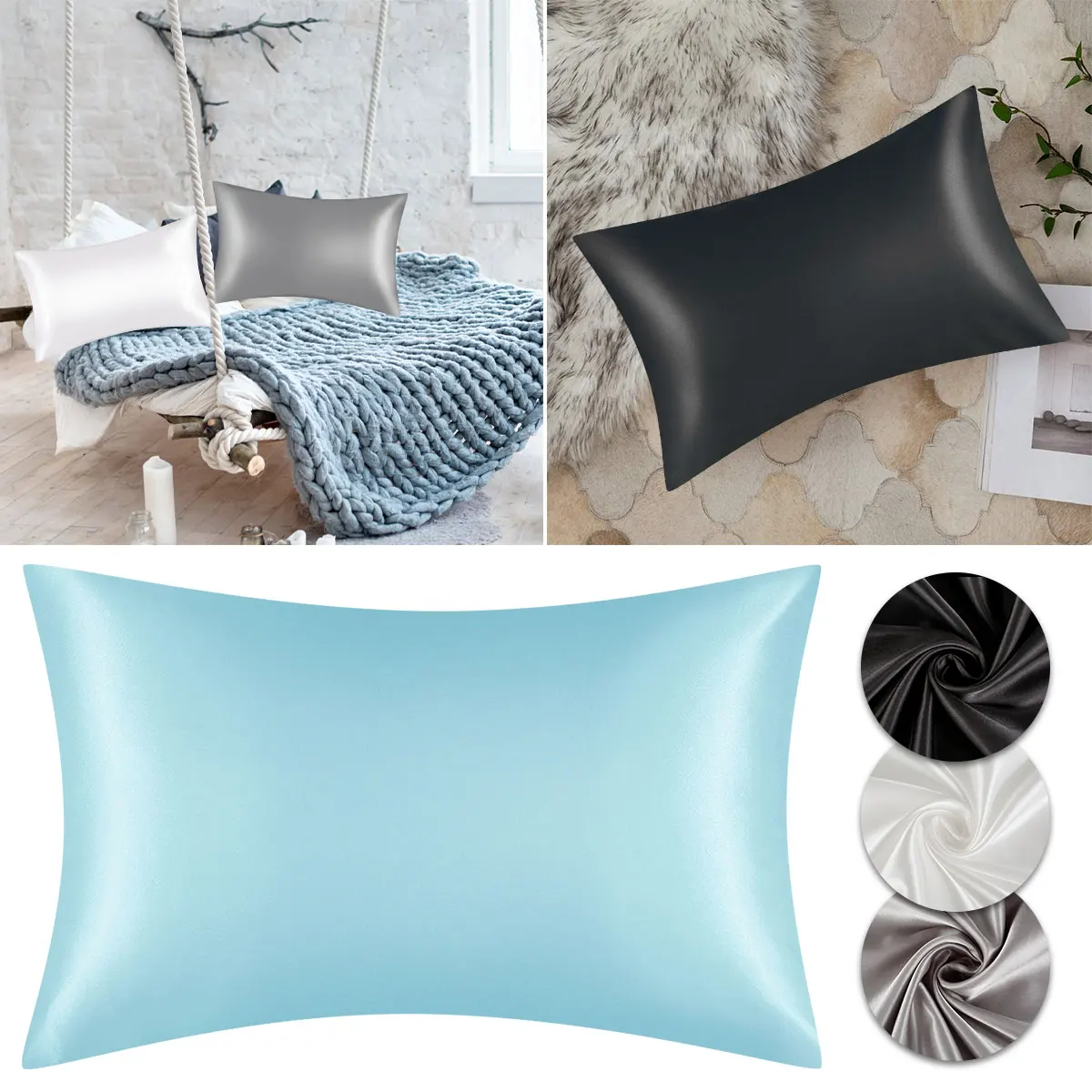 Description Picture 3 of itemPillowcase 100% Silk Pillow Cover Silky Satin Hair Beauty Pillow case Comfortable Pillow Case Home Decor wholesale