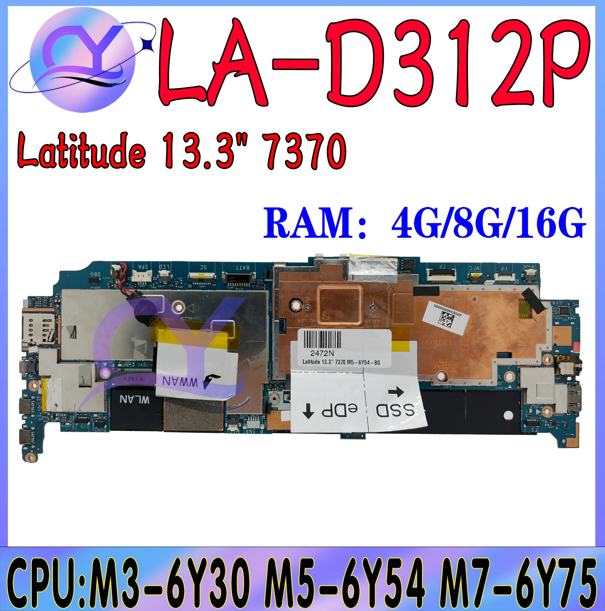 

LA-D312P Mainboard For Dell Latitude 13.3" 7370 CN-01JF8K 01JF8K AAU30 Laptop Motherboard With M3 M5 M7 4GB/8GB/16GB-RAM