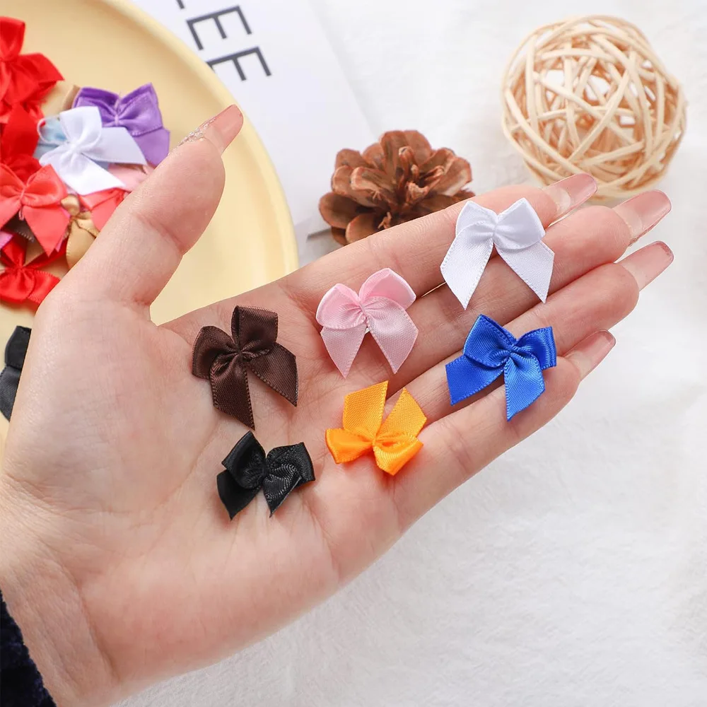 Mini Satin Ribbon Bow Polyester Ribbon Bow DIY Sewing Crafts Wedding Decoration Hairpin Garment Accesso 100Pcs/Lot