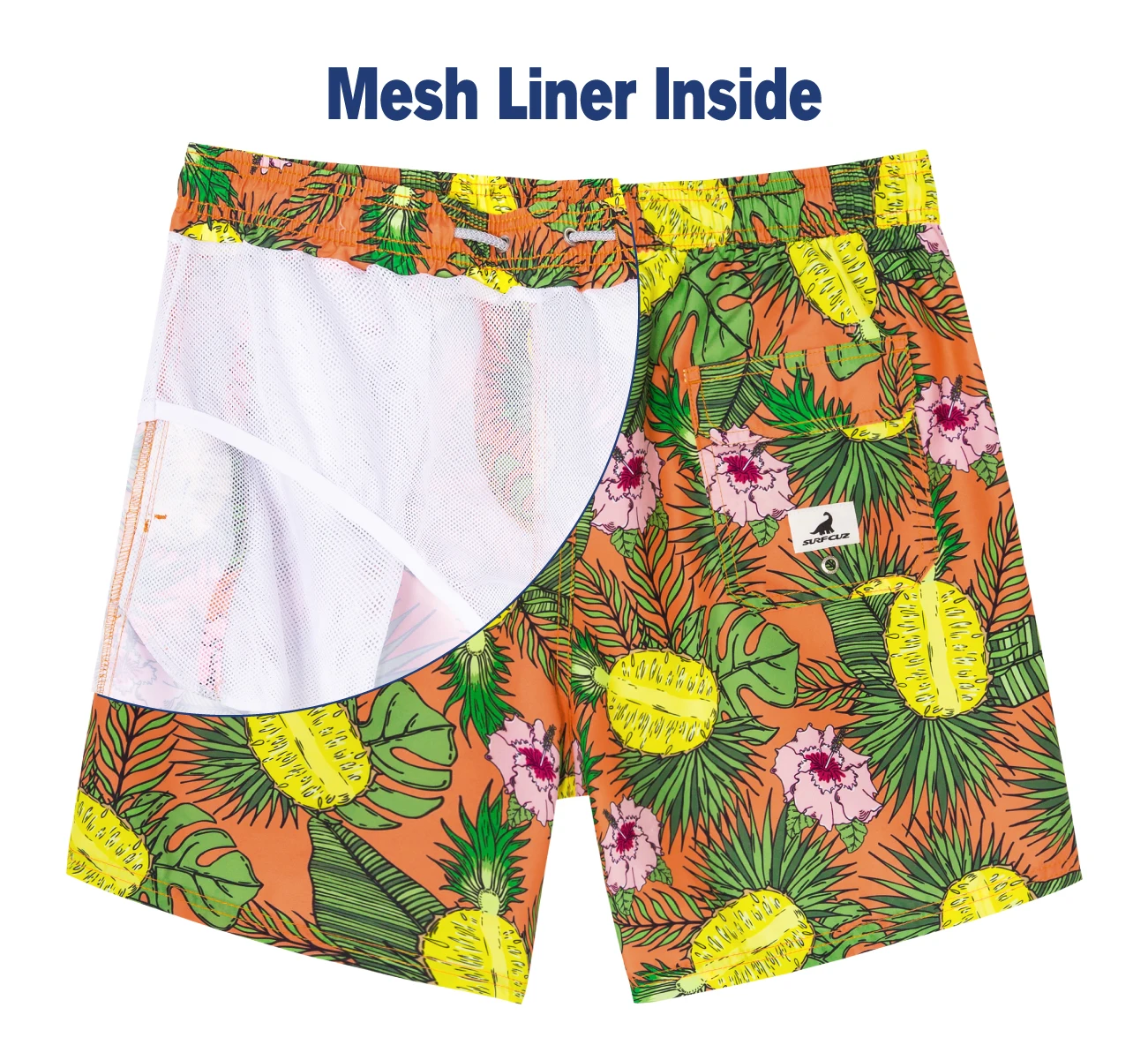 SURFCUZ Mens Swim Shorts with Mesh Lining Hawaiian Style Mens Swimwear Shorts Quick Dry Beach Board Shorts Swim Trunks for Men