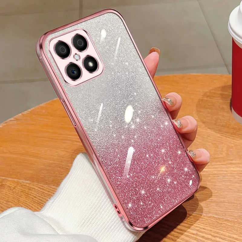Shiny Glitter Plating Silicone Phone Case with Camera Lens Protection