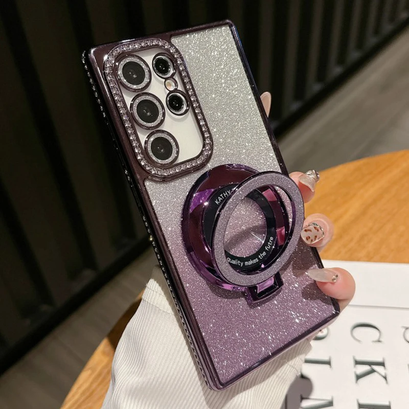 Luxury Magnetic Plating Shockproof Case with Glitter Diamond Back Cover