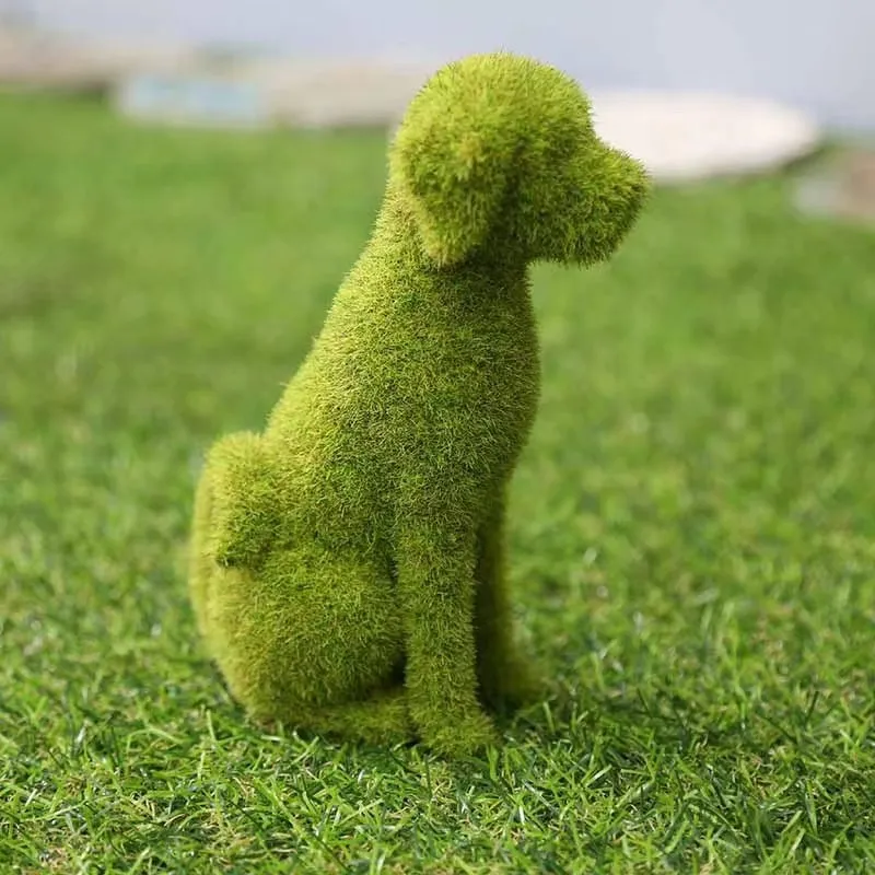 

Courtyard Cute Dog Statues Grass Green Simulation Flocking Puppy Ornaments Moss Grass Cat Figurines Garden Decor Outdoor Animal