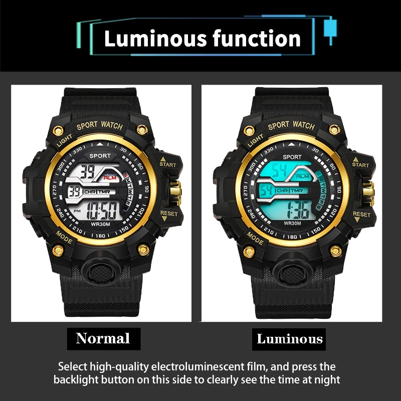 YIKAZE Men's LED Digital Watch Multifunction MilitaryMen Sports Watch Big Dial Waterproof Electronic Wristwatch for man Gifts 6