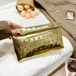 Elegant Glitter PU Leather Clutch with Rivet Detailing (Gold)