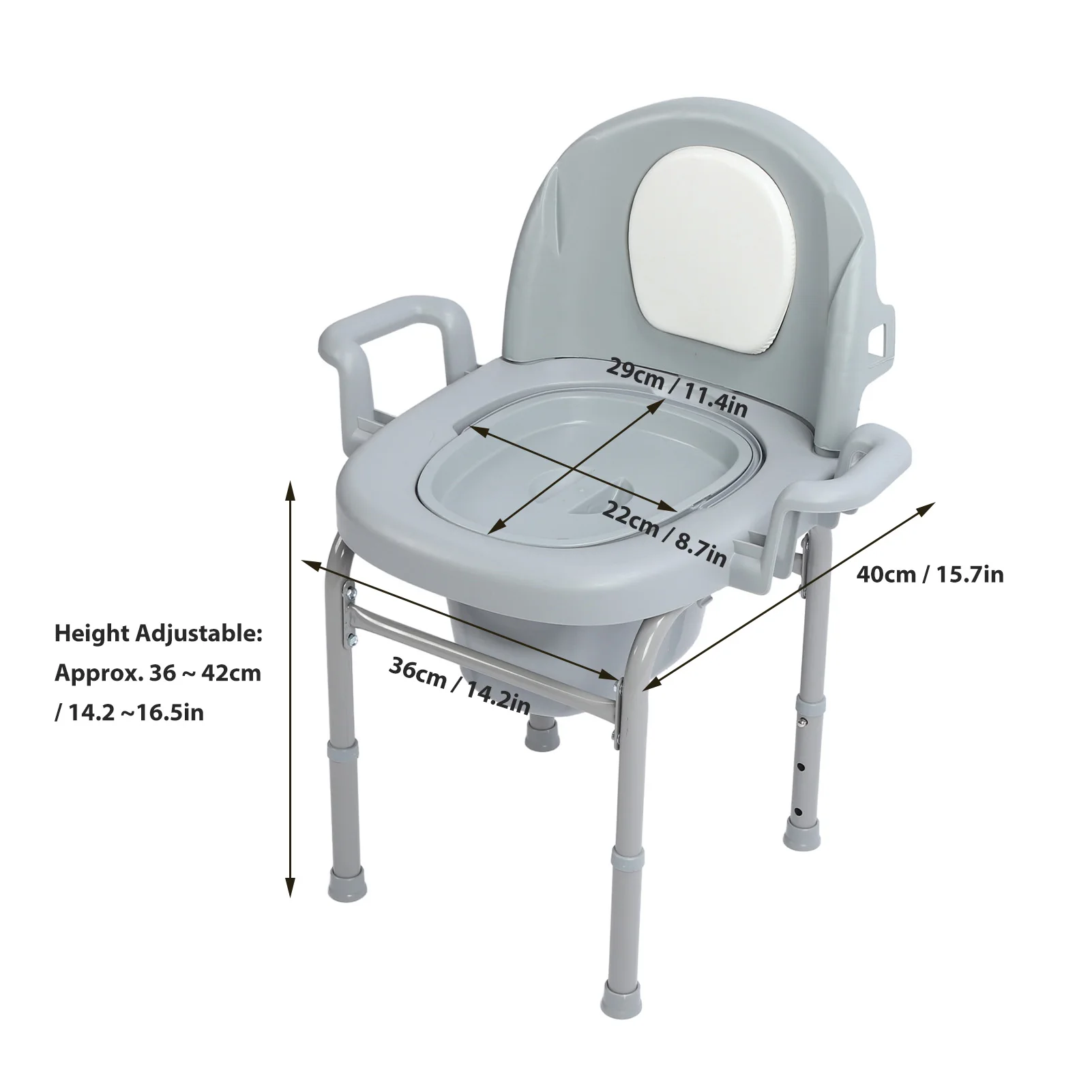 Commode Chair for Toilet Armrests 3 Levels Height Adjustable Sealed Lid Heavy Duty Bedside Commode for Adults for Squat Toilet 5