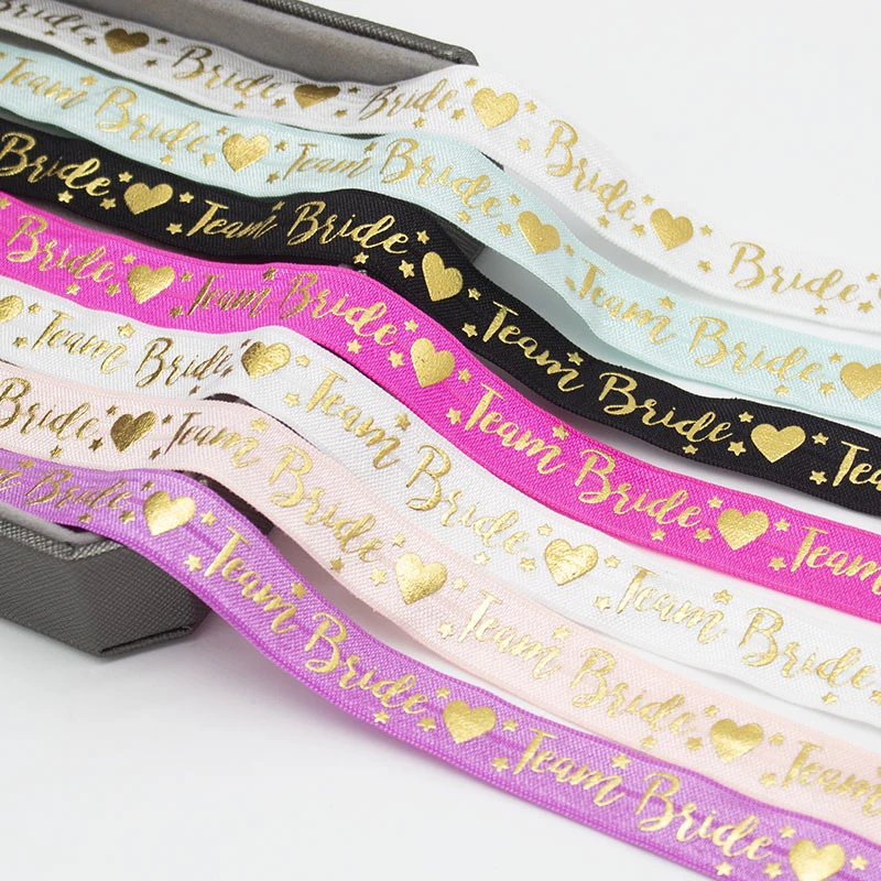 Wedding Hair Ties Bride Team Groom Elastic Hair Band for Gifts Champagne Hair Ties Bracelet Ribbon Wristband Cloth Bracelets for Wedding Party