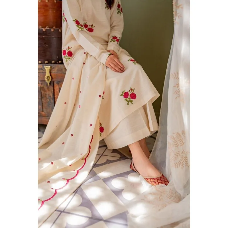 Women Designer Cotton Fabric Flower Printed Salwar Suit Kurti Palazzo Dress Set