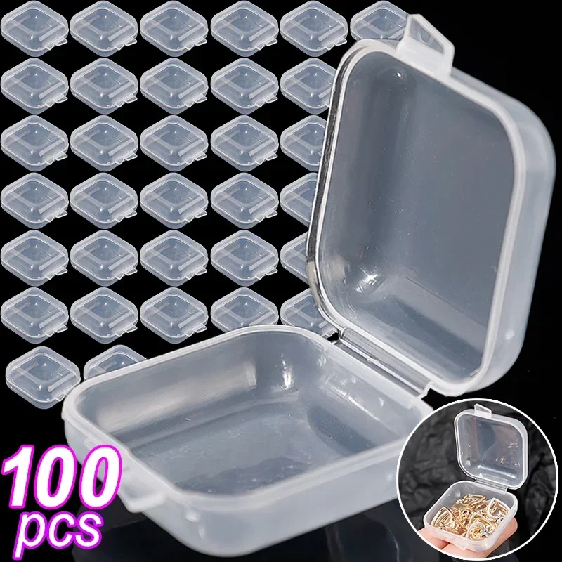 100pcs Mini Plastic Storage Containers Box Portable Pill Medicine Holder Storage Organizer Jewelry Packaging for Earrings Rings 5 10pcs mini plastic storage box transparent jewelry storage case earrings rings finishing boxes small items storage container