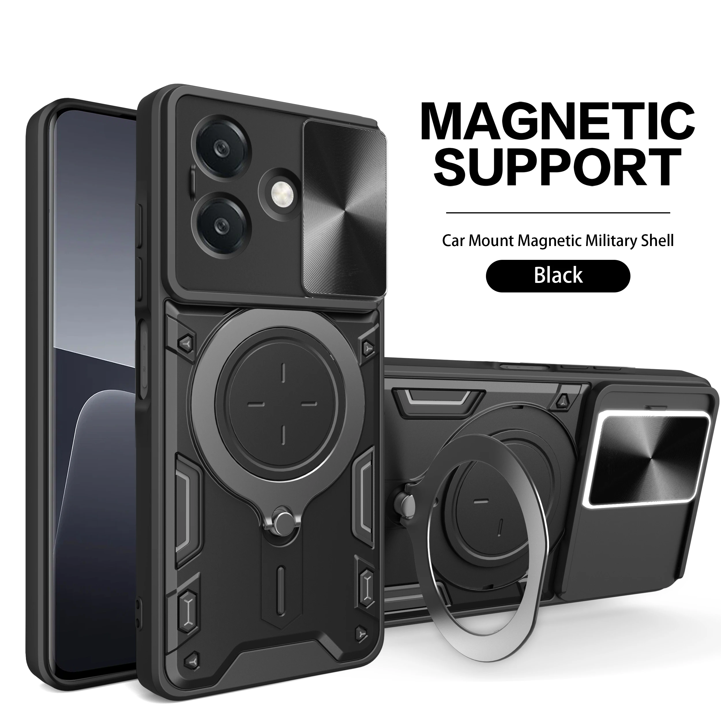 Shockproof Protective Phone Case with Ring Stand Holder and Lens Protection