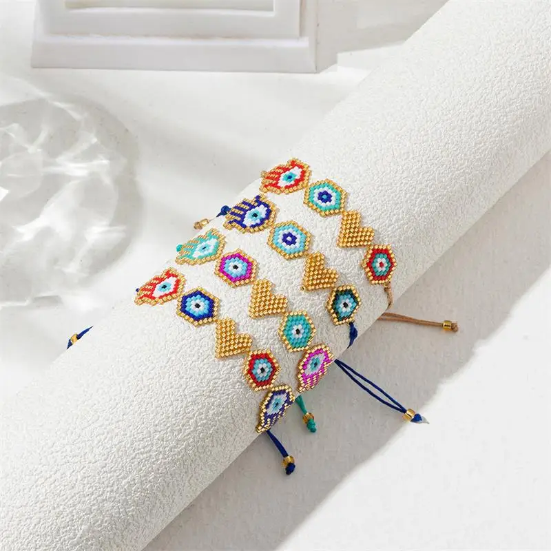

ZHONGVI-Handmade Woven Bracelet for Women, Adjustable Miyuki Fashion Jewelry, Star Heart palm Design, Exquisite Bracelets