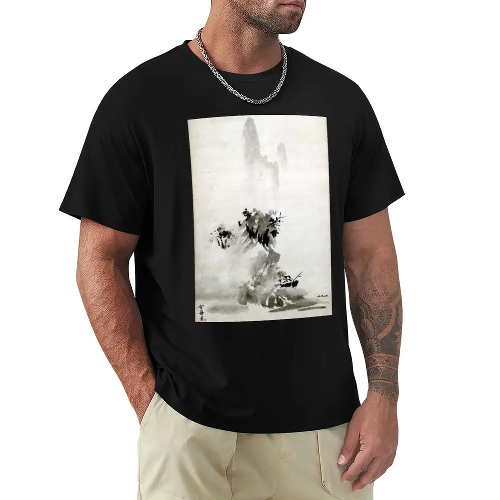 Sesshu Toyo Haboku-Sansui Landscape T-Shirt Tees Blanks Ragazzi Animal Print T-Shirt Nere Per Uomo