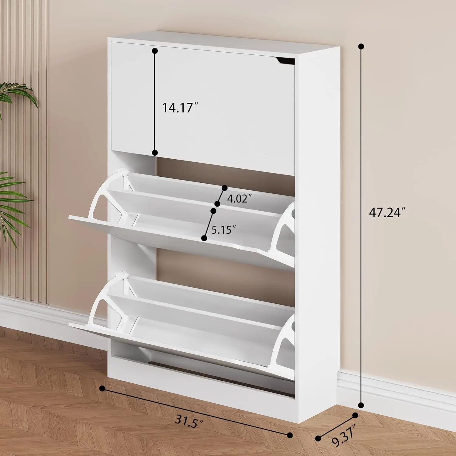Shoe Storage Cabinet, Wood Shoe Organizer for Entryway with 3 Flip Drawers, Freestanding Shoe Rack with Adjustable Shelf, Narrow