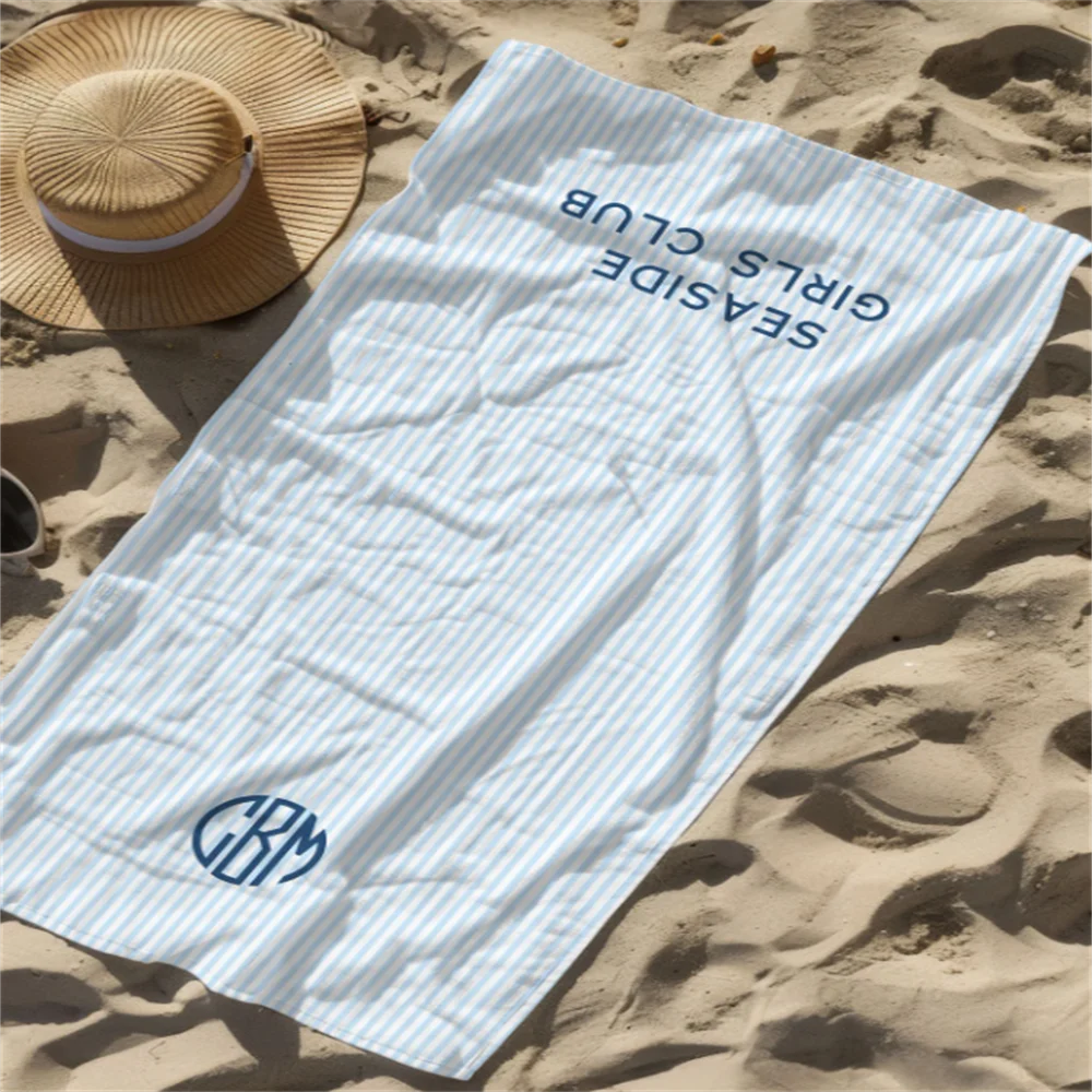 Personalized Towel Monogram Beach Towel Girls Trip Custom Beach Towel Striped Towel with Name Custom Text Towel Preppy Beach 3