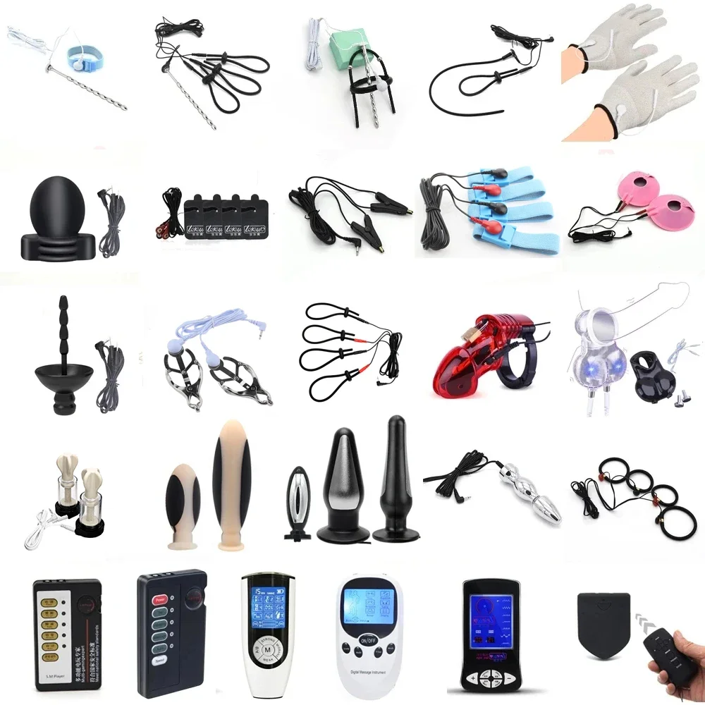Electro Sex Toys electric sex toys Electro schocker Stimulation Massage Masturbation Pulse Anal Butt Plug Penis Ring Nipple Clamp Massage Gloves/Pad E-stim sex toy