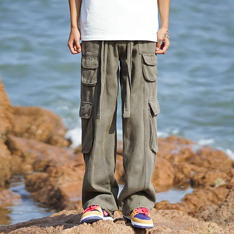 

2023 Oversized Men Cargo Pants Streetwear Mens Jogging Multi Pocket Pants Casual Elastic Waist Pants Male Large Size A49