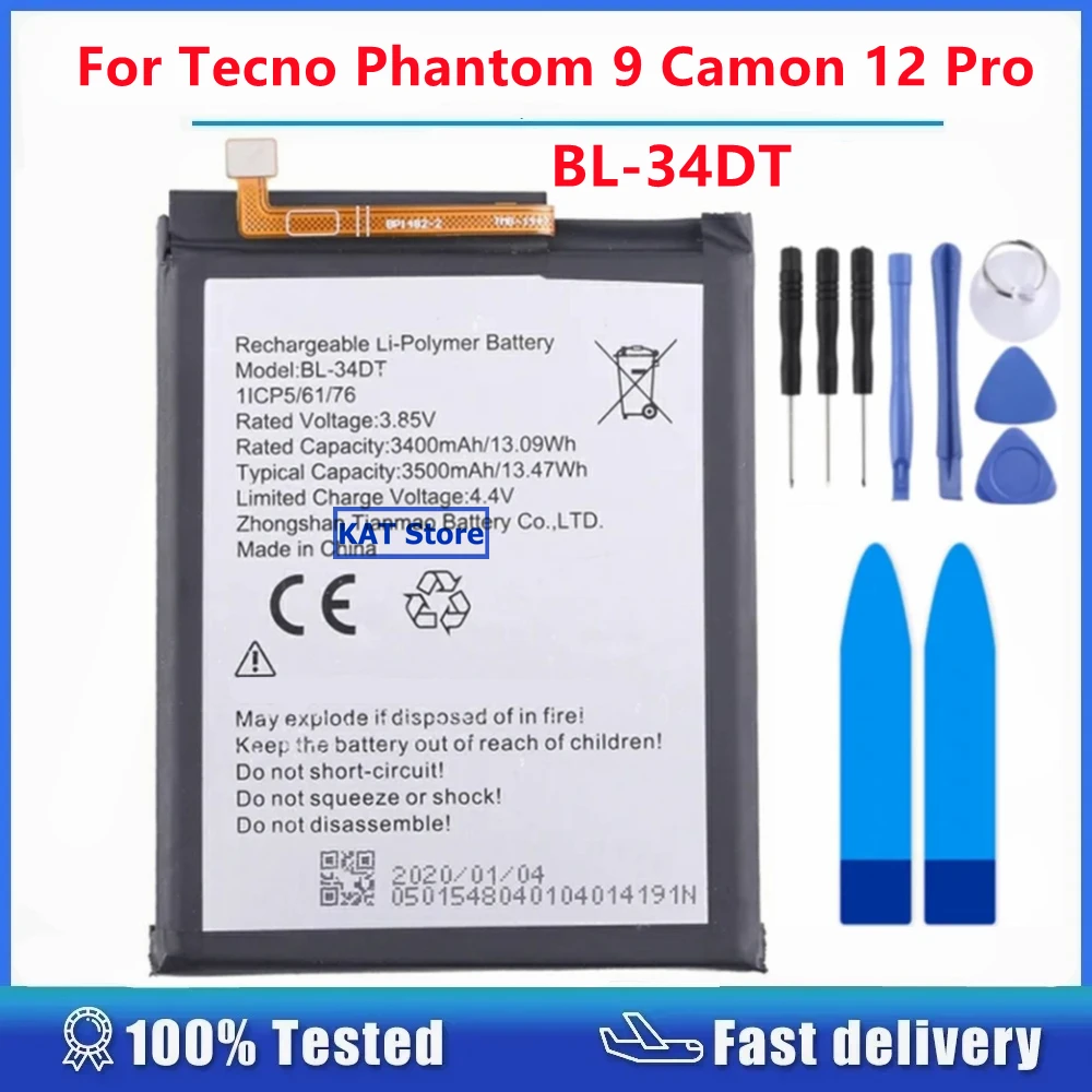 For Tecno Phantom Camon 12 Pro BL-34DT 3500mAh Battery
