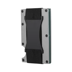 Slim RFID Protection Aluminum Card Holder Wallet with Elastic Back Pouch - Unisex Travel Purse (GRAY)