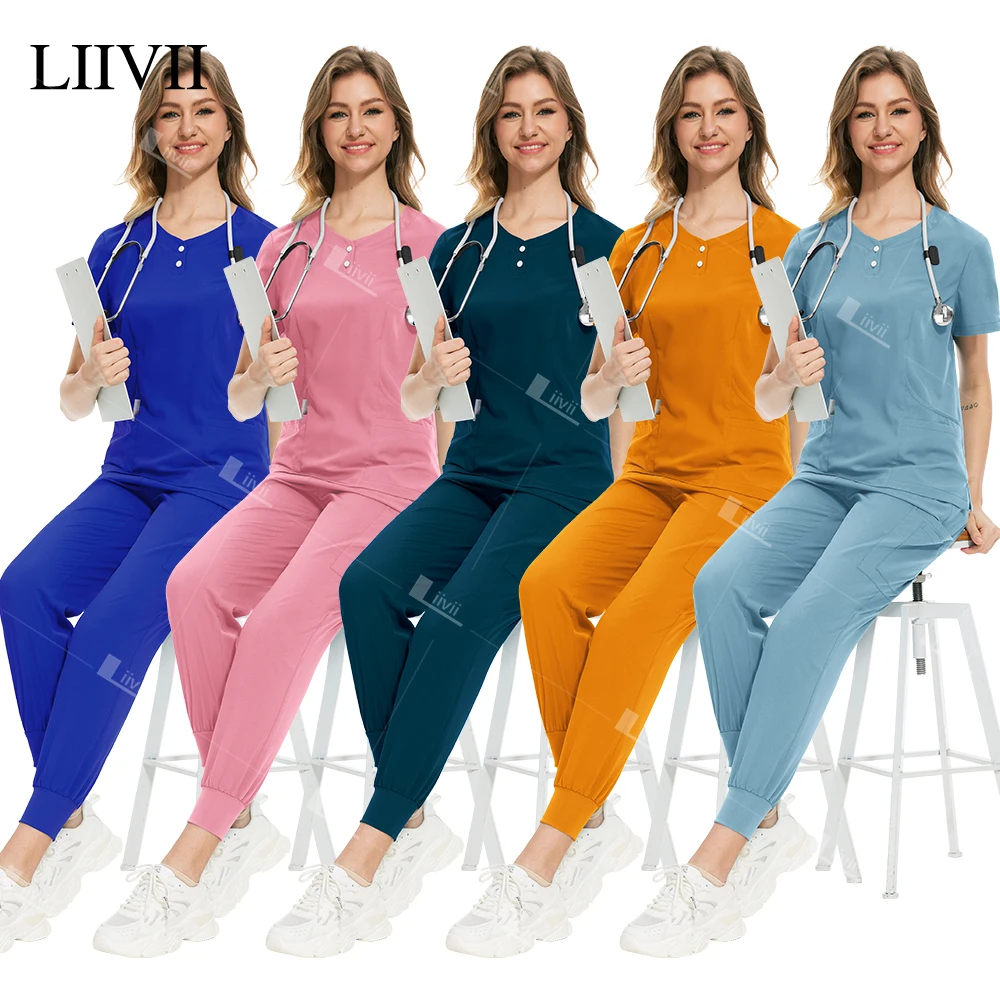 Multicolour V-neck Tops Pocket Pants Fashion Jogger Suits Doctor ...