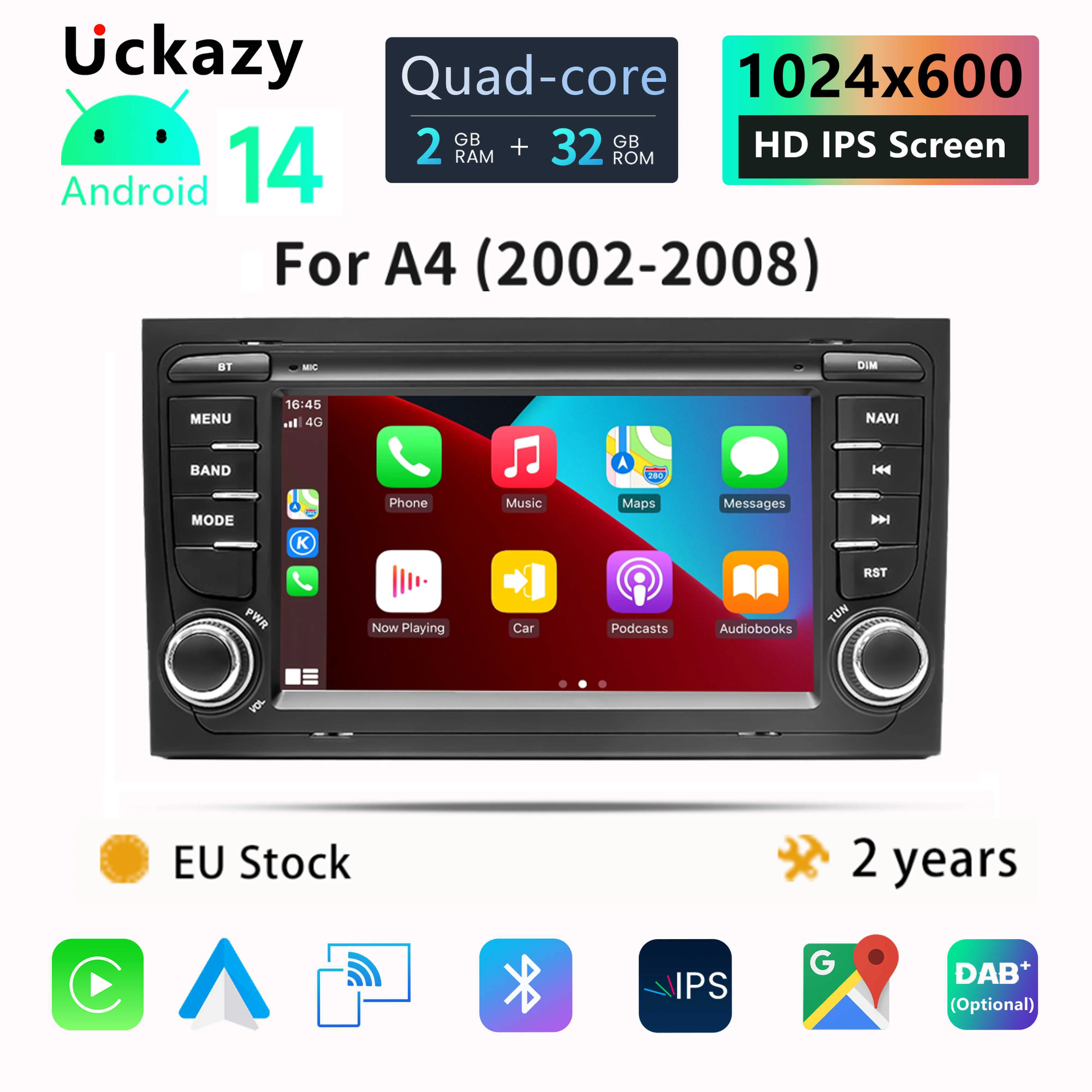 Radio de coche Android 14 de 7 pulgadas y 2 DIN para Audi A4 B6 B7 S4 B7 B6 RS4 Seat Exeo 2002-2008 RS4 B7 Radio 2008-2012 Estéreo Multimedia GPS Carplay 1