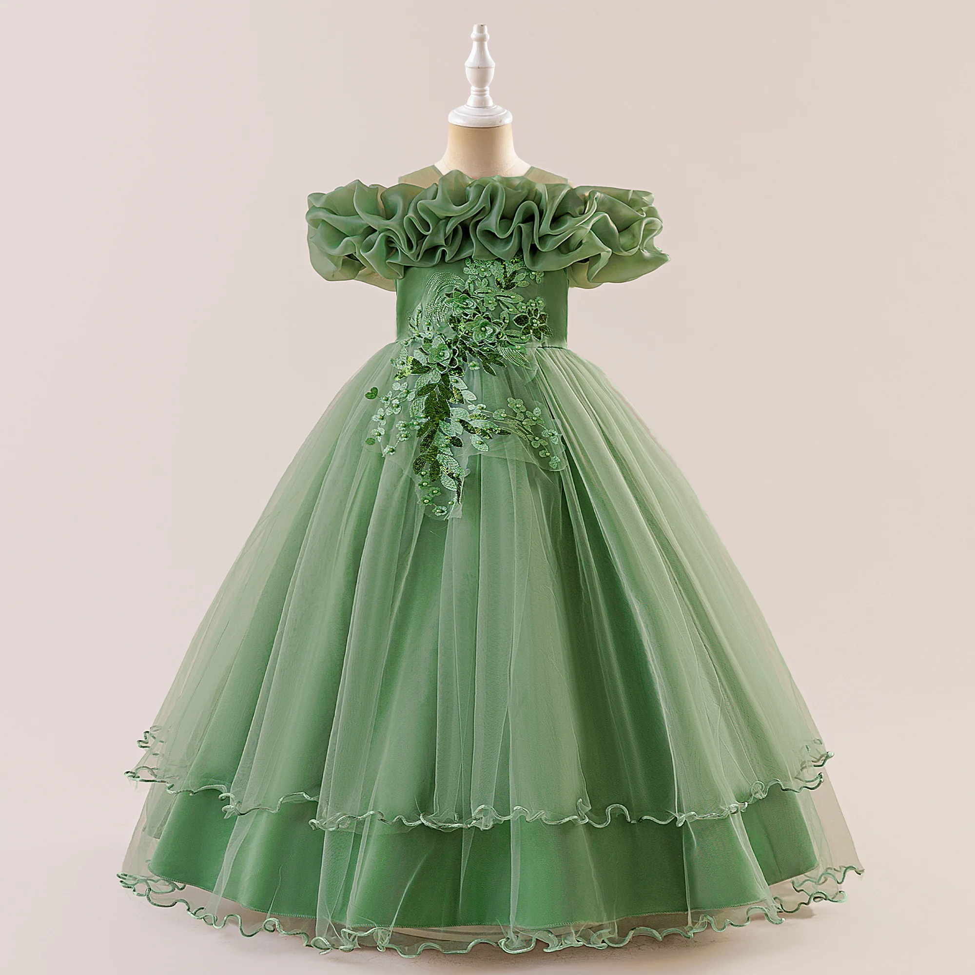 Elegant Pink Flower Girls Party Dress - Bridesmaid Ball Gown & Princess Dress