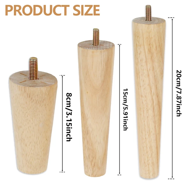 Pieds de meubles de remplacement en bois, 4 pièces, hauteur 8/15/20cm, pied de Table avec vis, coussinets pour canapé, chaise, lit, armoire 3