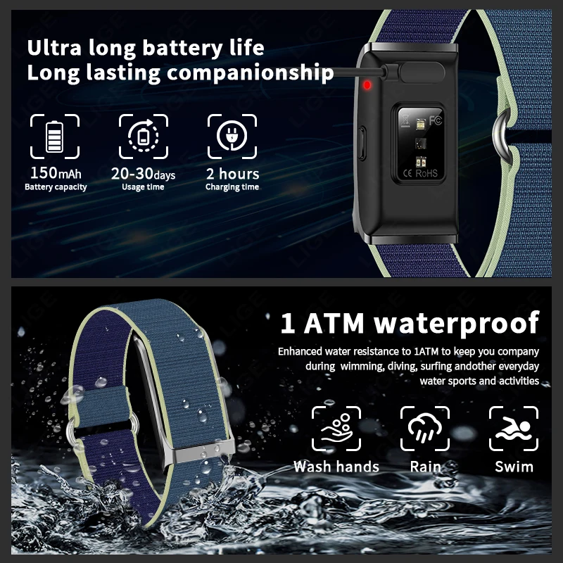 LIGE Smart Watch Men Sports Smart Bracelet Fitness Band Heart Rate Blood Pressure Monitor Waterproof Multifunction Watches Women