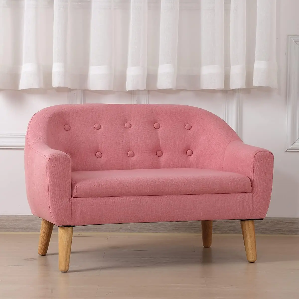kids Sofa,Linen Fabric 2-Seater Upholstered Couch,Small Toddler Couch for Children Gift(30-Inch) (Pink)