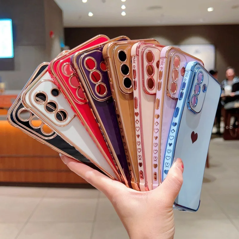 Electroplated Love Heart Shockproof Phone Case with Lens Protection