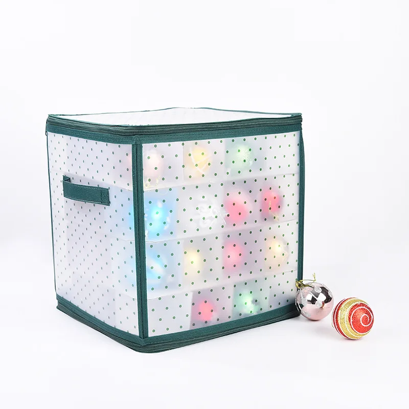 Green Speckle Christmas Ball Storage Box 64-Compartment Christmas Ornament Storage Organizer Handles