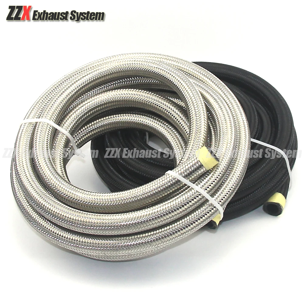 

AN4 AN6 AN8 AN10 Fuel Hose Oil Gas Cooler Hose Line Pipe Tube Nylon Stainless Steel Braided Inside CPE Rubber 1M Custom length