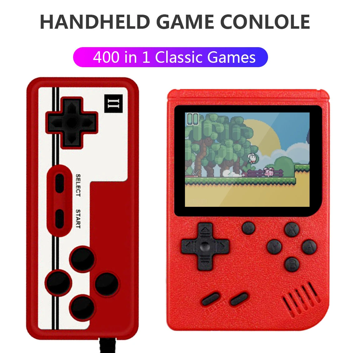 400 In 1 Portable Game Console Classic Retro Handheld Game Console Boy Handheld Game Gameboy 3.0 Inch LCD Screen Supports TV