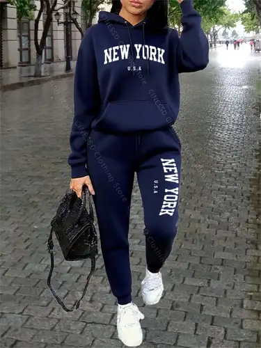 NEW YORK Women Sweatsuit Autumn Winter Two Piece Set Hoodie Pants High quality Loose Fashion Streetwear Ladies Tracksuit Outfits - Image 14