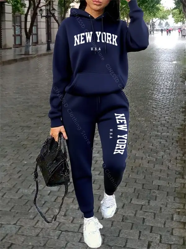 NEW YORK Women Sweatsuit Autumn Winter Two Piece Set Hoodie Pants High quality Loose Fashion Streetwear Ladies Tracksuit Outfits - Image 14