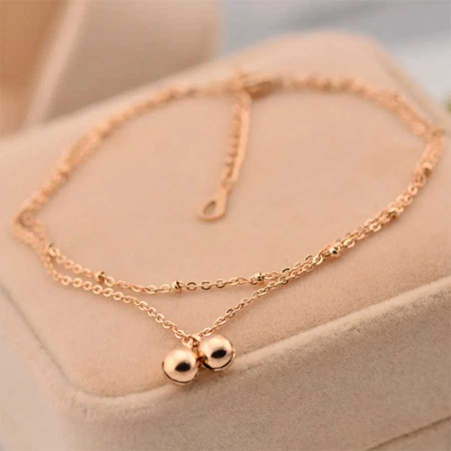 Women Beach Anklet Circle Bell Pendant Plated Metal Chain