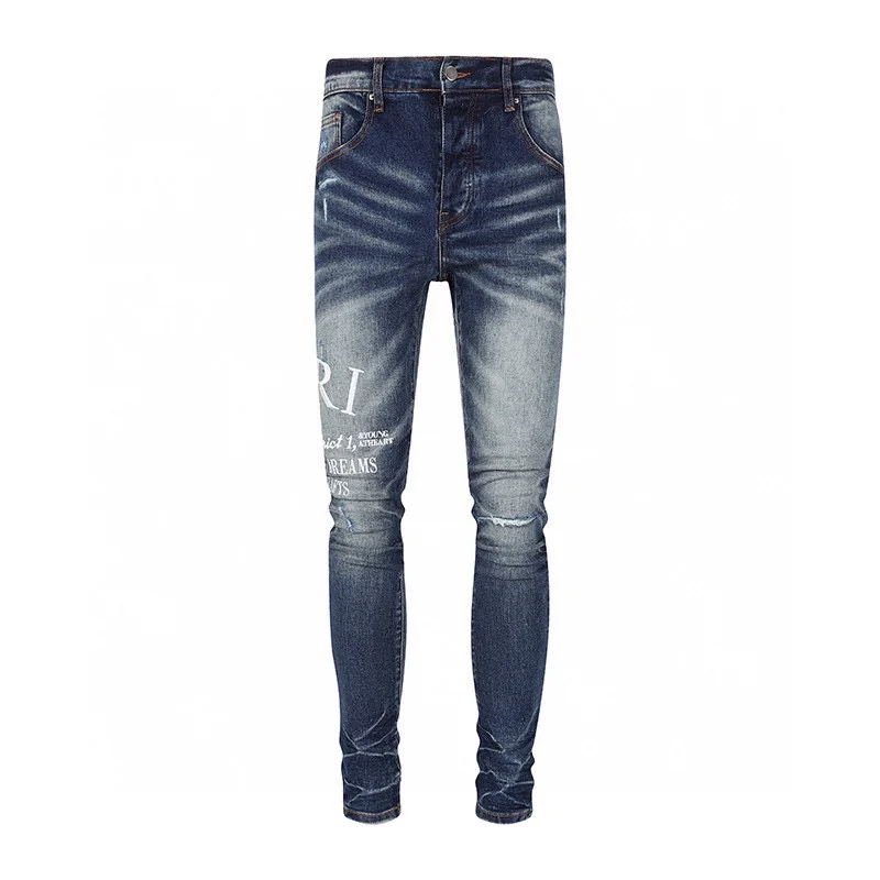 

Pants hot sale Men Vintage Denim Fashion Street Style Ripped Skinny Jeans wash Solid Trouser Mens Casual Slim fit pencil denim