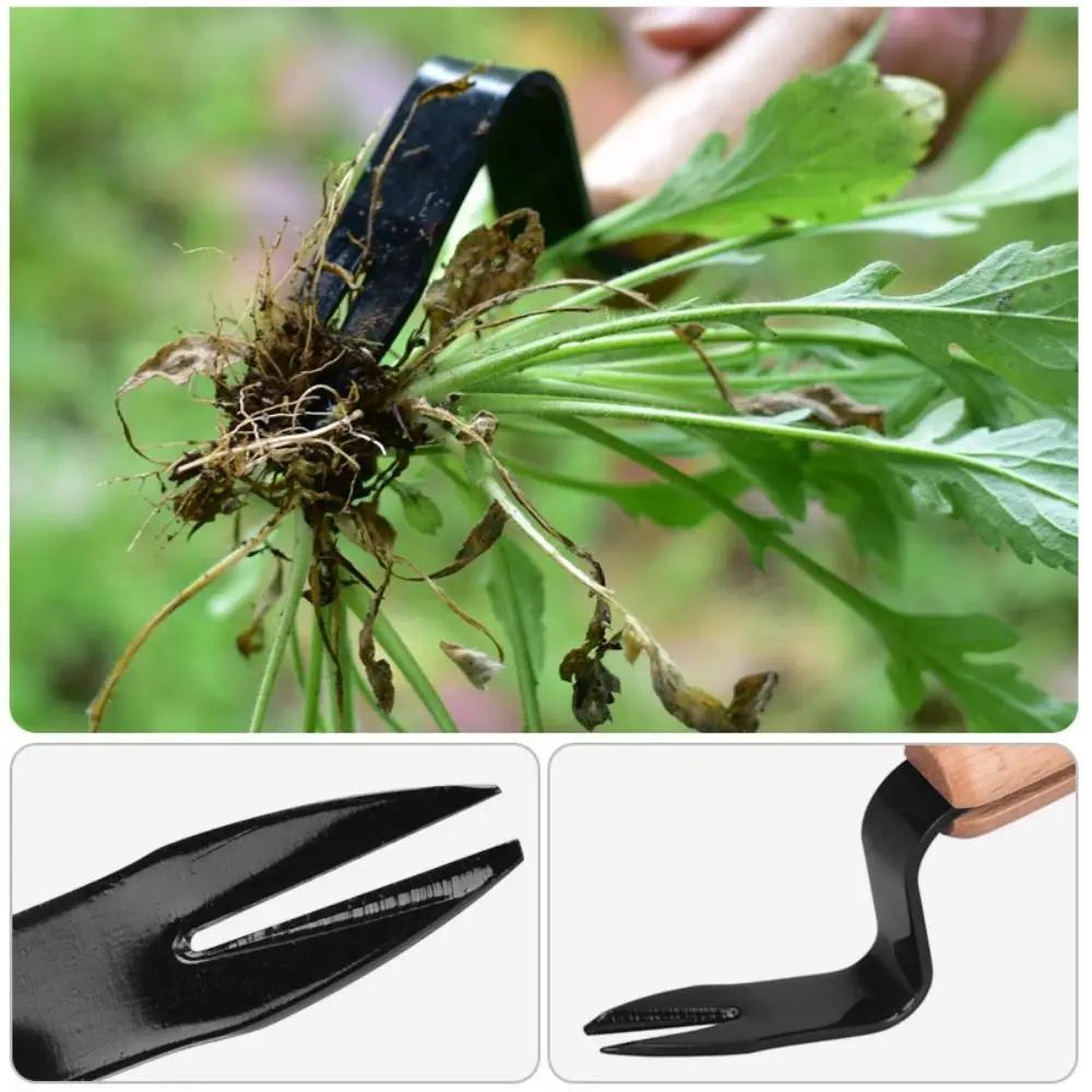 Shovel Hand Weeder Portable Garden Gadget Root Remover Forked Head Trimming Tools Wooden Handle Weed Puller Garden