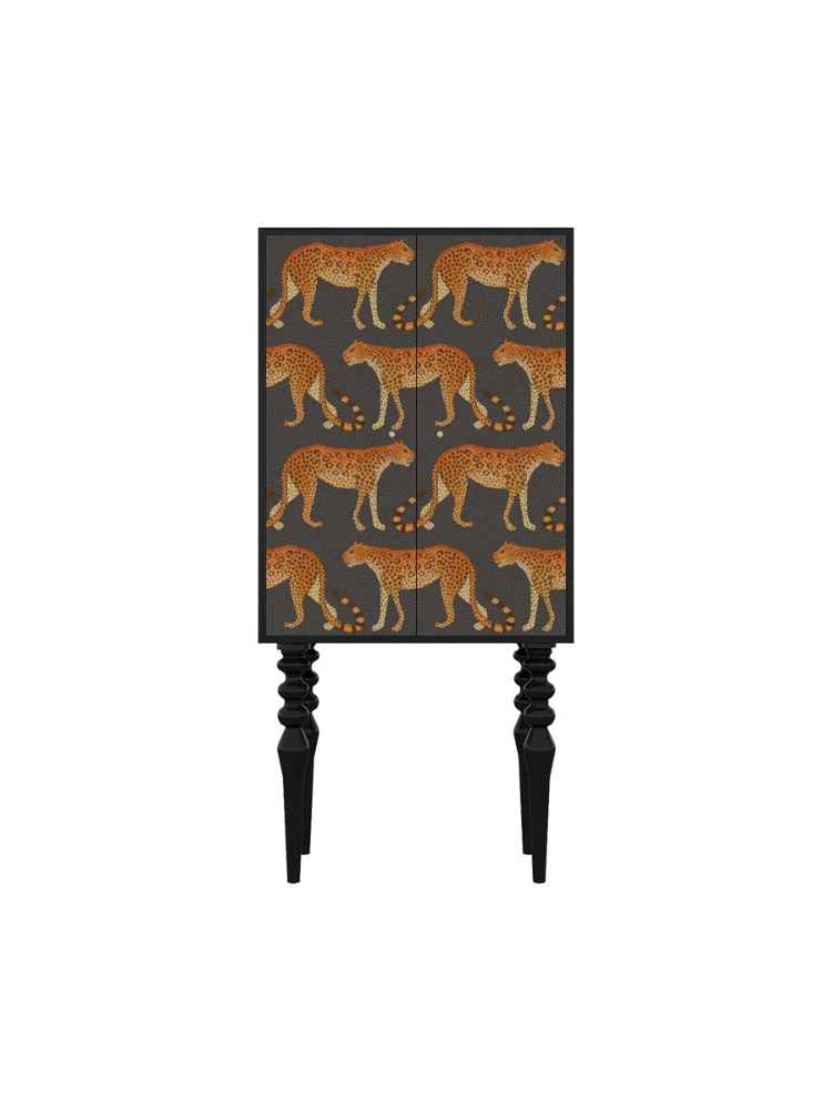 

French Retro Leopard Picture Storage Cabinet Bedroom Living Room American Light Luxury Black Cabinet