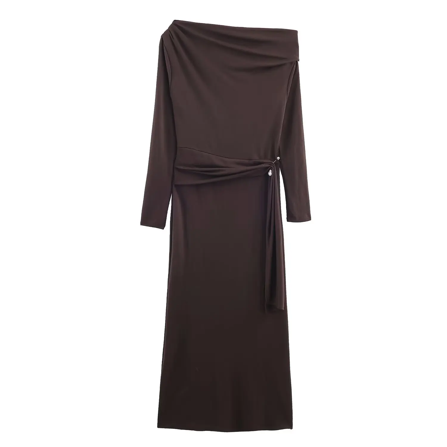 Women's Solid Black Long Dresses Spring Female Long Sleeve Soft Midi Dresses Fashion Elegant Lady Folds High Street Slim Dress