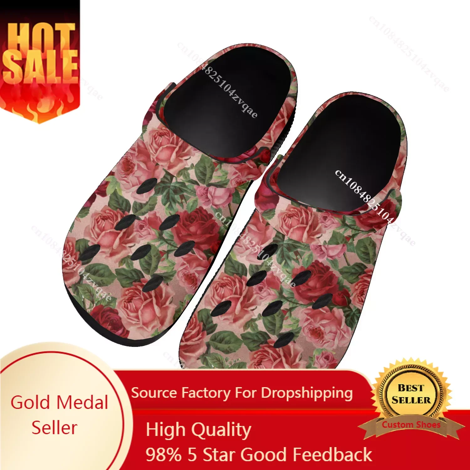 Rose Pattern Design Home Clogs Custom Water Shoes Mens Womens Teenager Sandals Garden Clog Breathable Beach Hole Slippers 2021 sandals mens women summer non slip hole shoes home clogs eva garden male shoes outside boy beach flat slippers