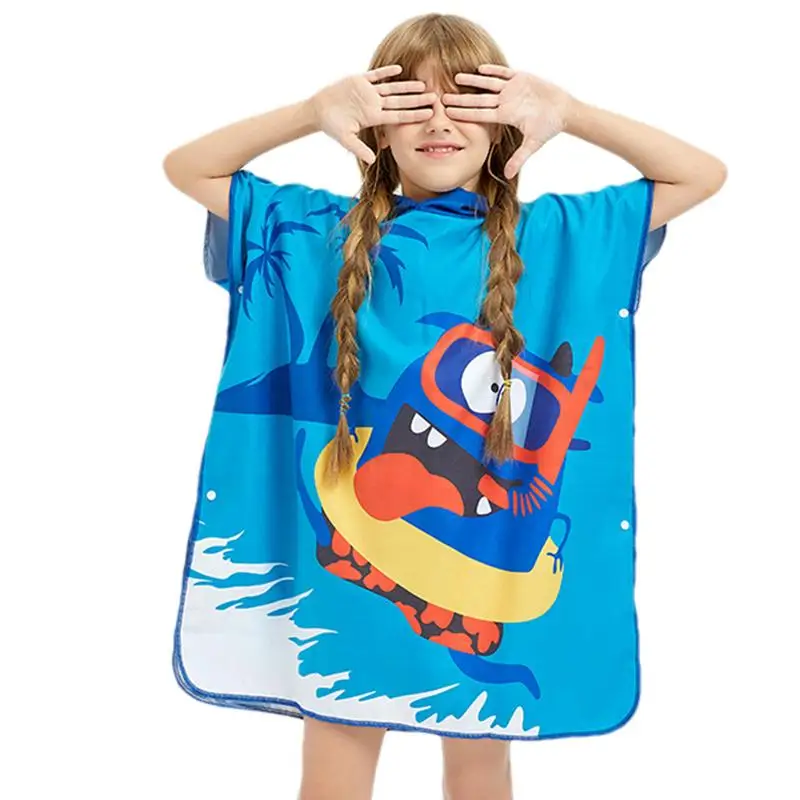 Hooded Bath Robes For Kids Cartoon Quick Dry Surf Towel Robe For Kids Soft Microfiber Robe Boys Girls Absorbent Changing Towel