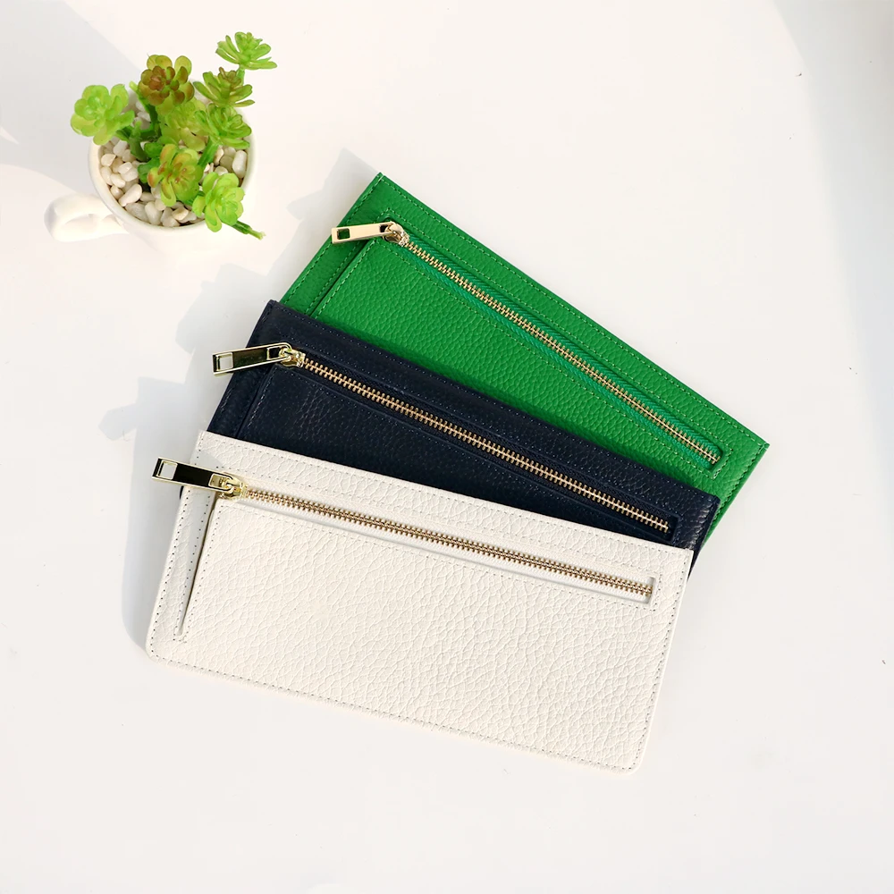 Elegant Genuine Leather Multi-Slot Card Case Wallet - Ultra-Thin Design with Premium Zipper