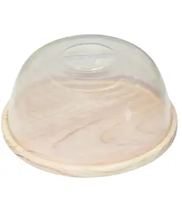 Quesera redonda con tapa de plástico y base de madera 28 x 9,4 cm.  Recipiente para conservar queso o embutidos