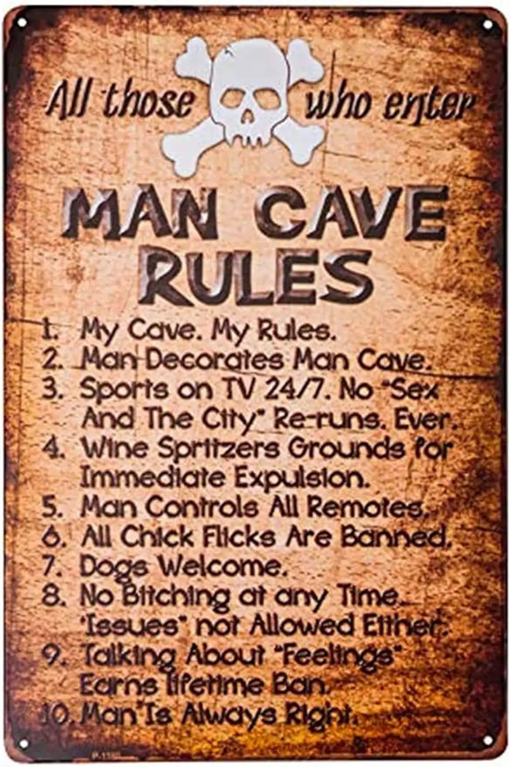 

Man Cave Rules Top 10 Gameroom Bar Pub Novelty Tin Sign 12in X 8in