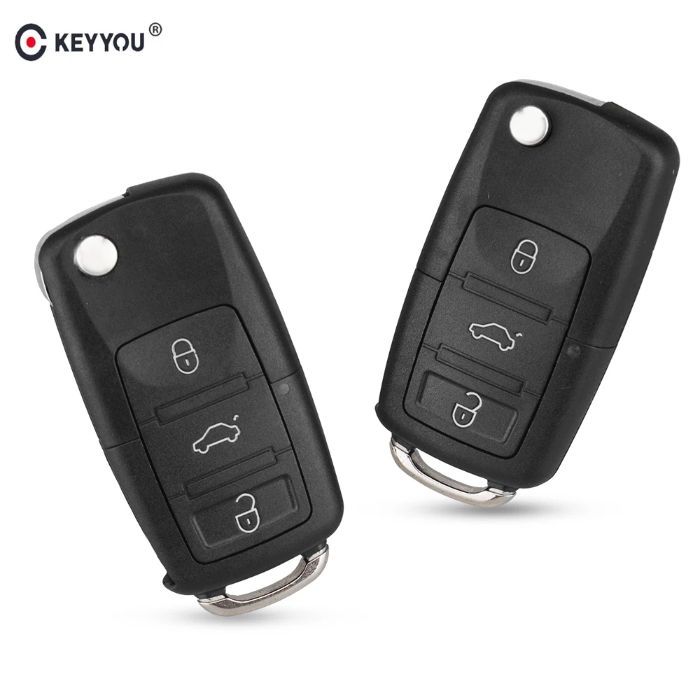 Keyyou – Coque De Clé De Voiture Repliable À 3 Boutons, Pour Vw