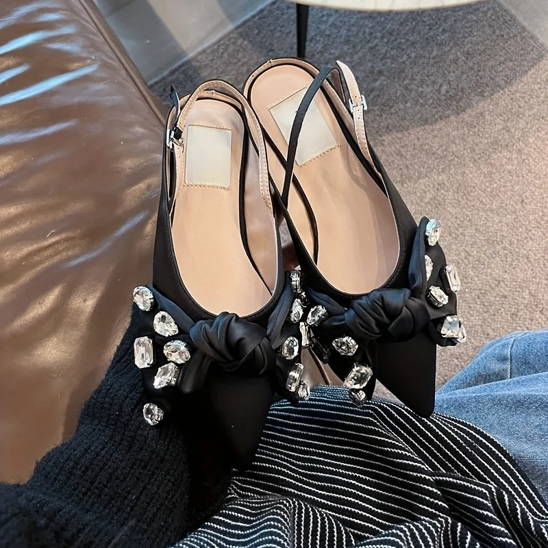 

Pointed Toe Comfortable Sandals Women 2023 Summer New Sweet Rhinestone Bow Designer Shoes Flat Dance Dress Casual Women's Shoes