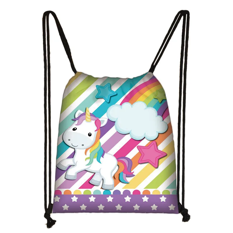 Cute Cartoon Unicorn Pony Print Drawstring Bag Boys Girls Storage Bags for Travel Kids Bookbag Women Party Bag Casual Backpack 4